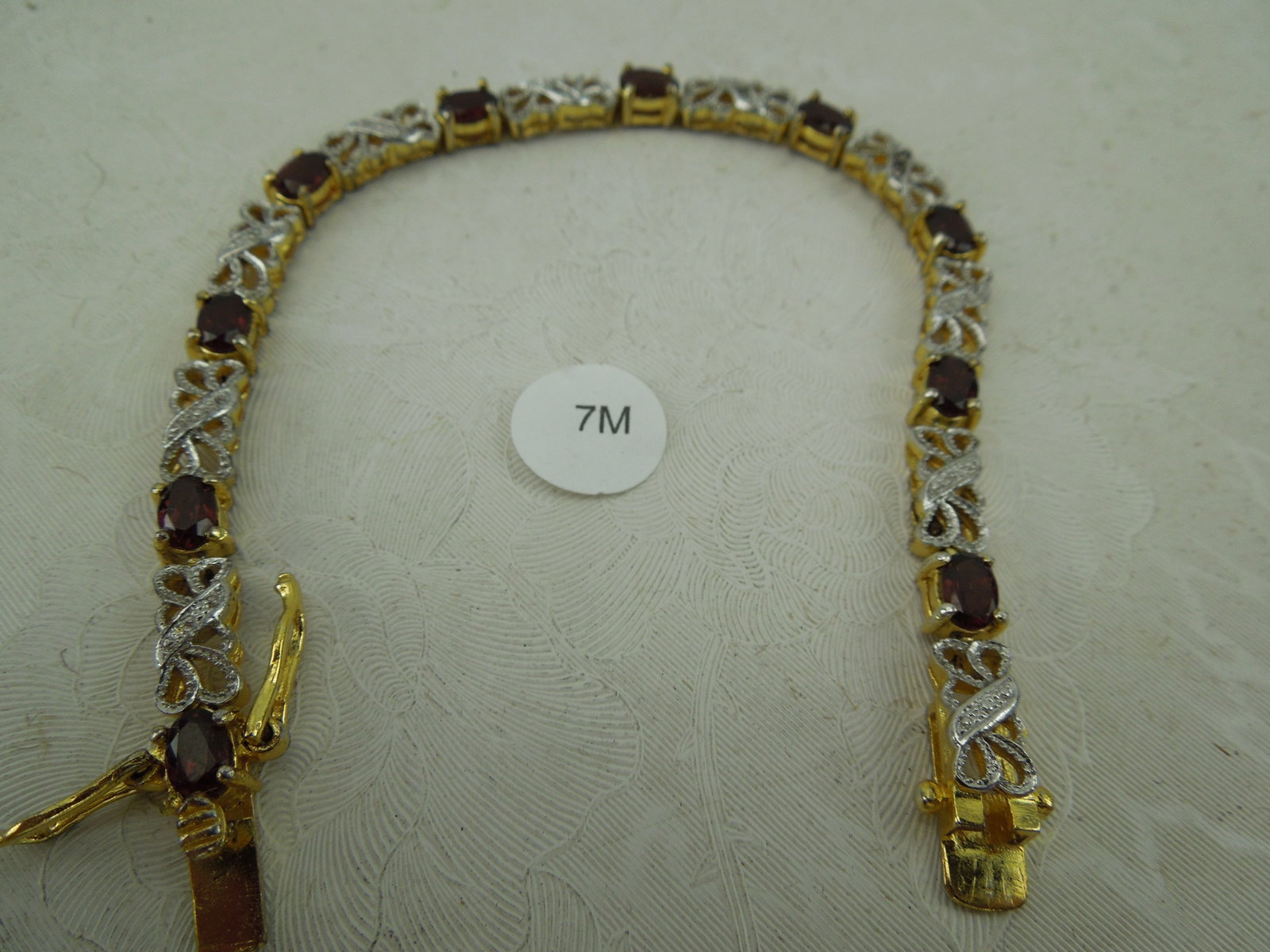 Sterling Silver Bracelet w/ Red Gemstones: Sterling Silver Bracelet w/ Red Gemstones
