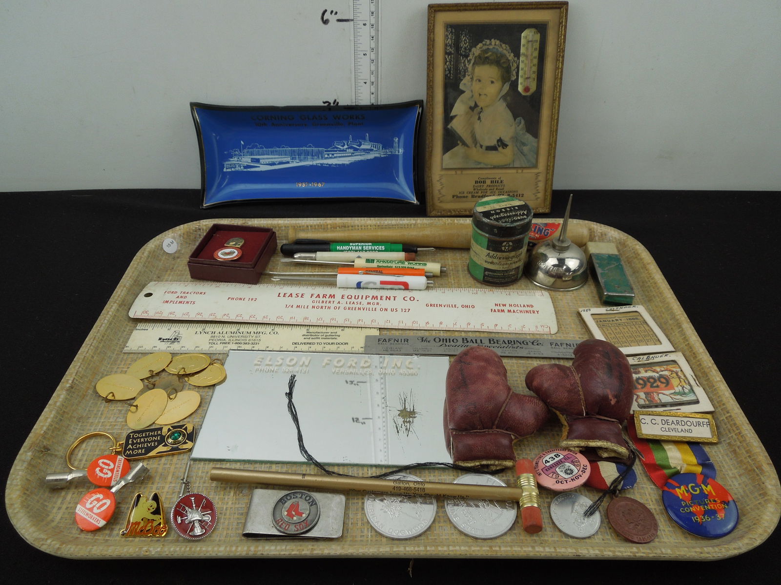 Lot of Vintage Advertising Items, Vintage Thermometer, Bradford Hawaii, Oil Can Pins, Magnetic Screw (1 of 10)