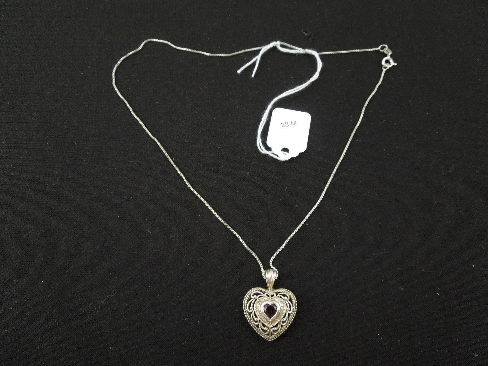 Sterling Necklace w/ Ruby Heart Shaped Pendant Marked NF 925, Chain Marked 925 Italy (1 of 4)