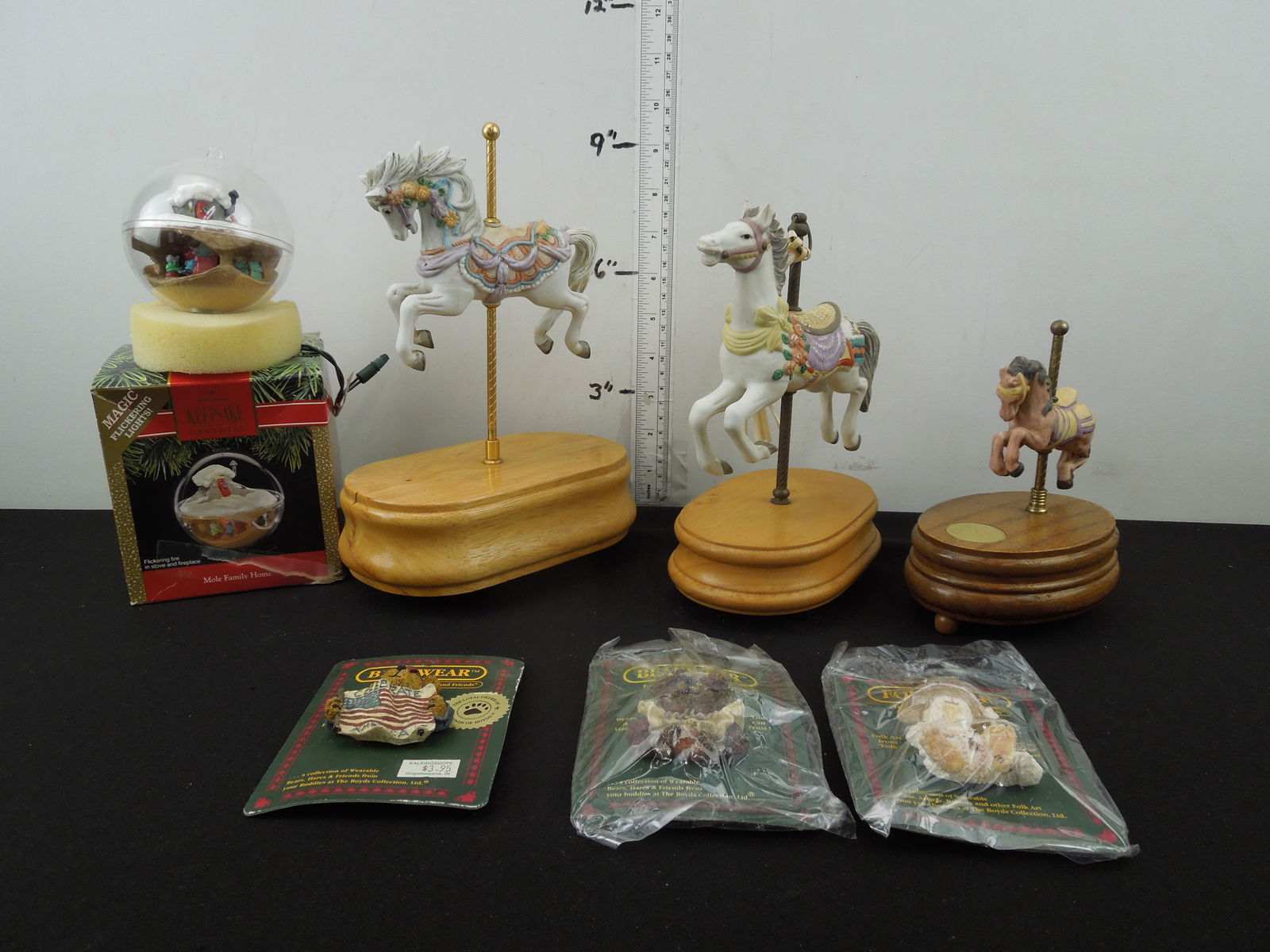 (3) Carousel Horse Music Boxes, Hall Mark keepsake Ornament, (3) Boyd's Bear Pins (1 of 17)