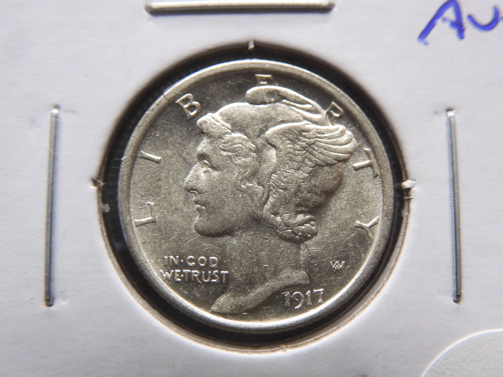 1917-S Mercury Dime. AU+. (1 of 3)