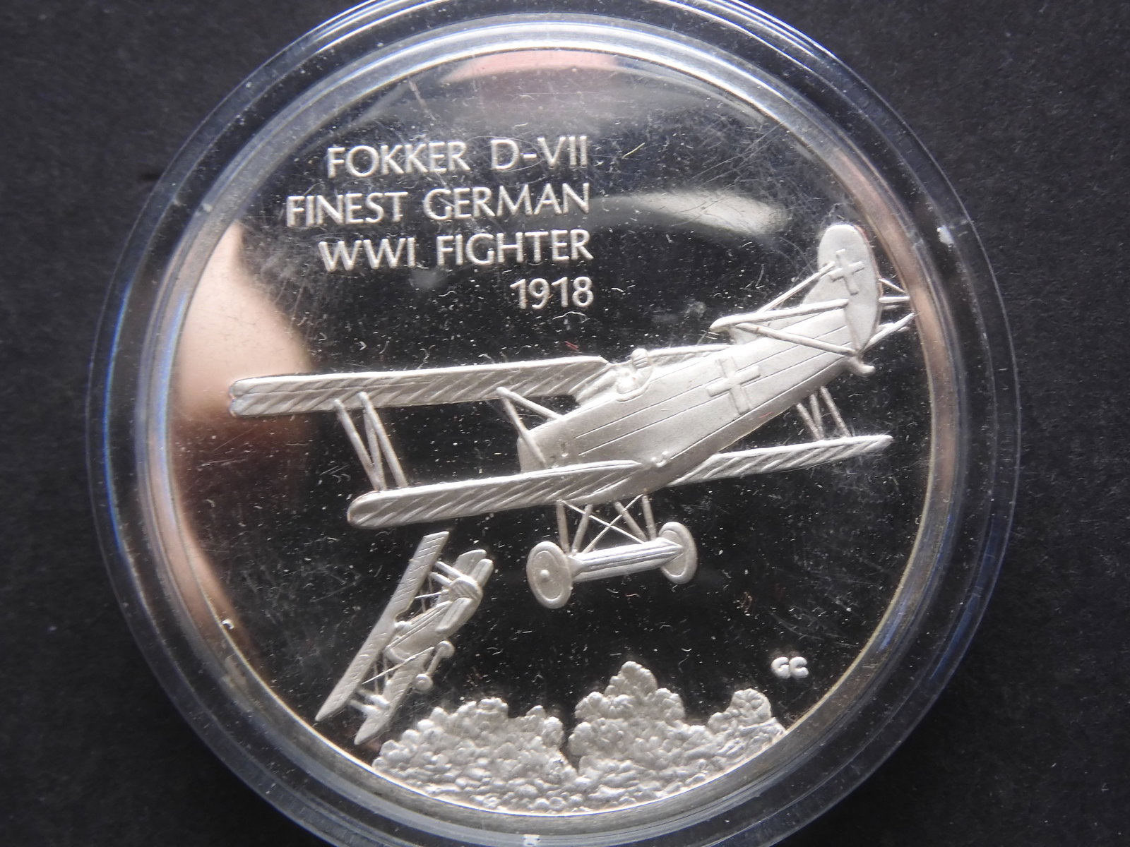 Fokker D-VII WWI German Fighter Silver Coin - 36.9 grams .925 (1 of 2)