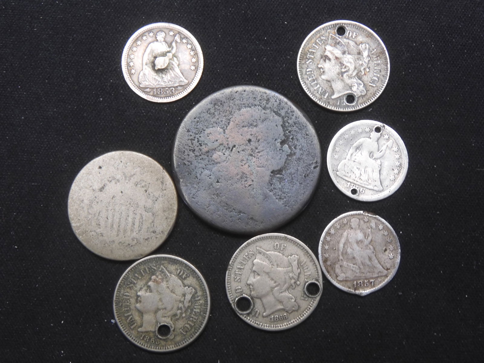 Lot of 8 Various US Coins with Issues - No Date Flowing Hair Cent - Some Silver (1 of 2)