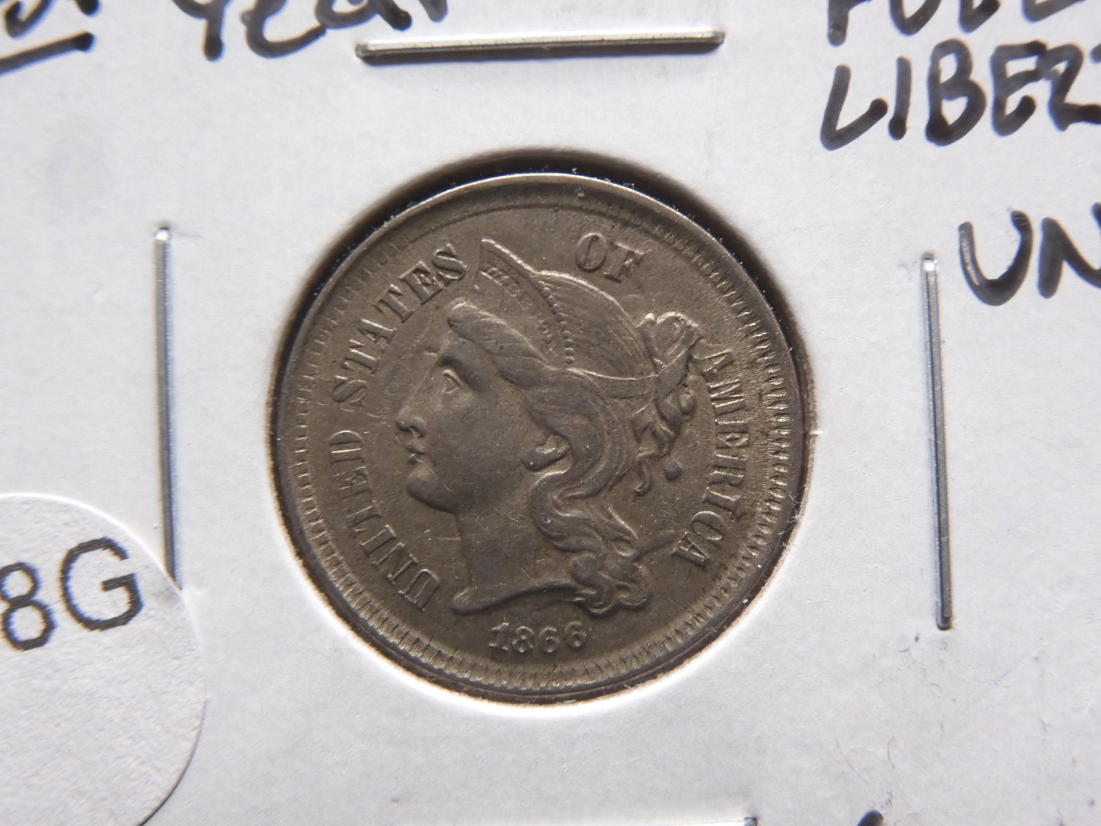 1866 US 3 Cent Nickel, Civil War Era, Excellent Details, Nice Coin (1 of 3)