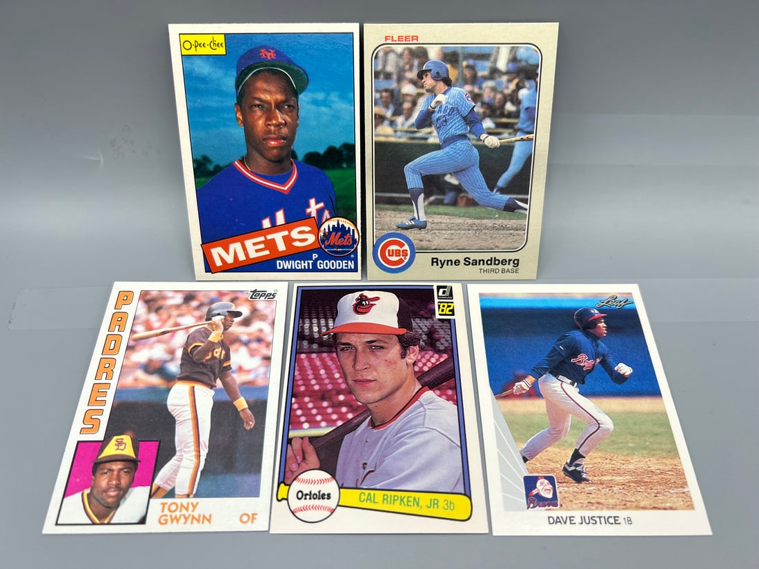 Lot of (5) 1980's Baseball Star Player & Rookie Cards - Cal Ripken Jr, Ryne Sandberg, Dwight Gooden (1 of 2)
