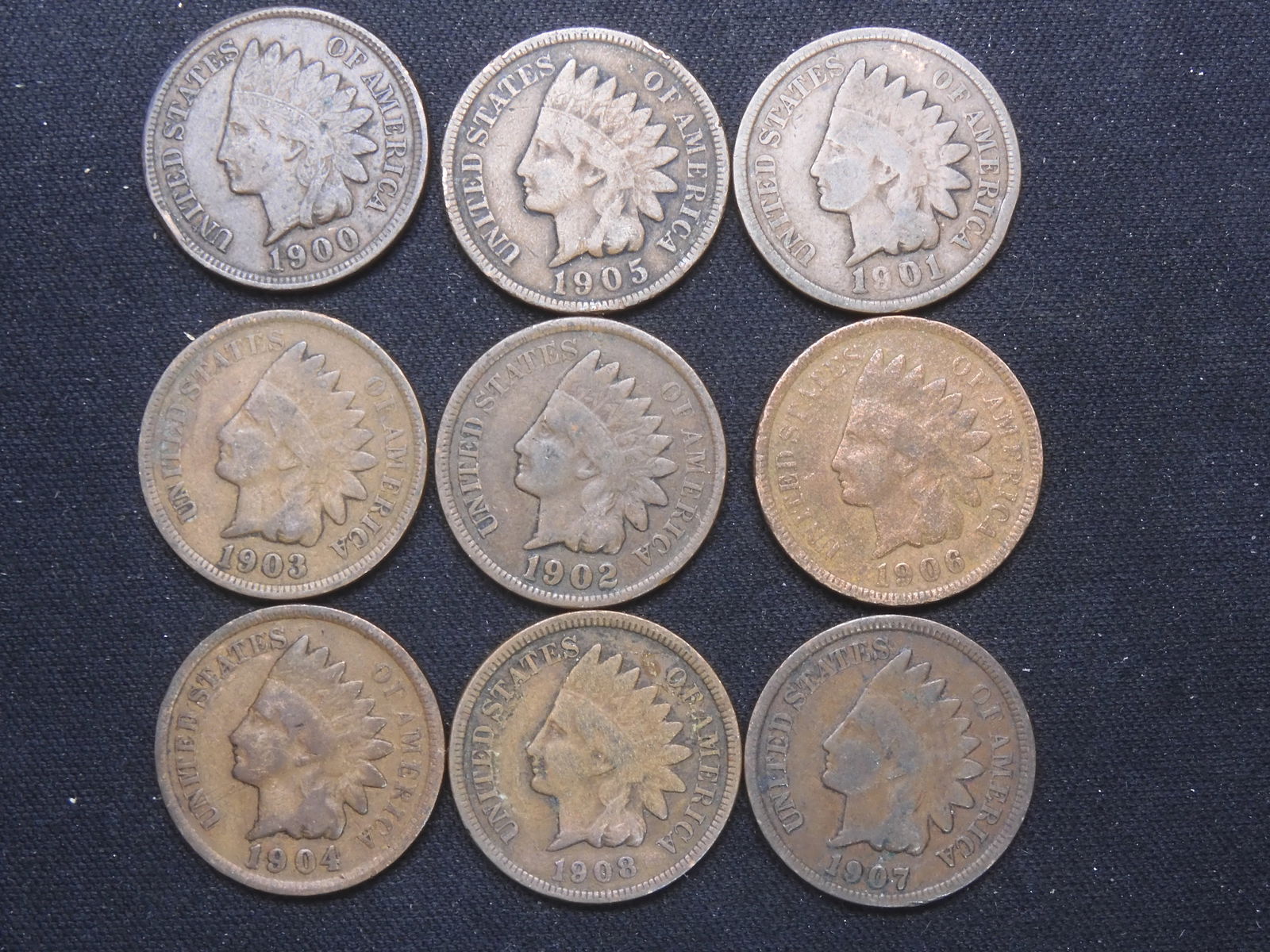 1900-1908 Indian Head Cents - Consecutive Dates (1 of 2)