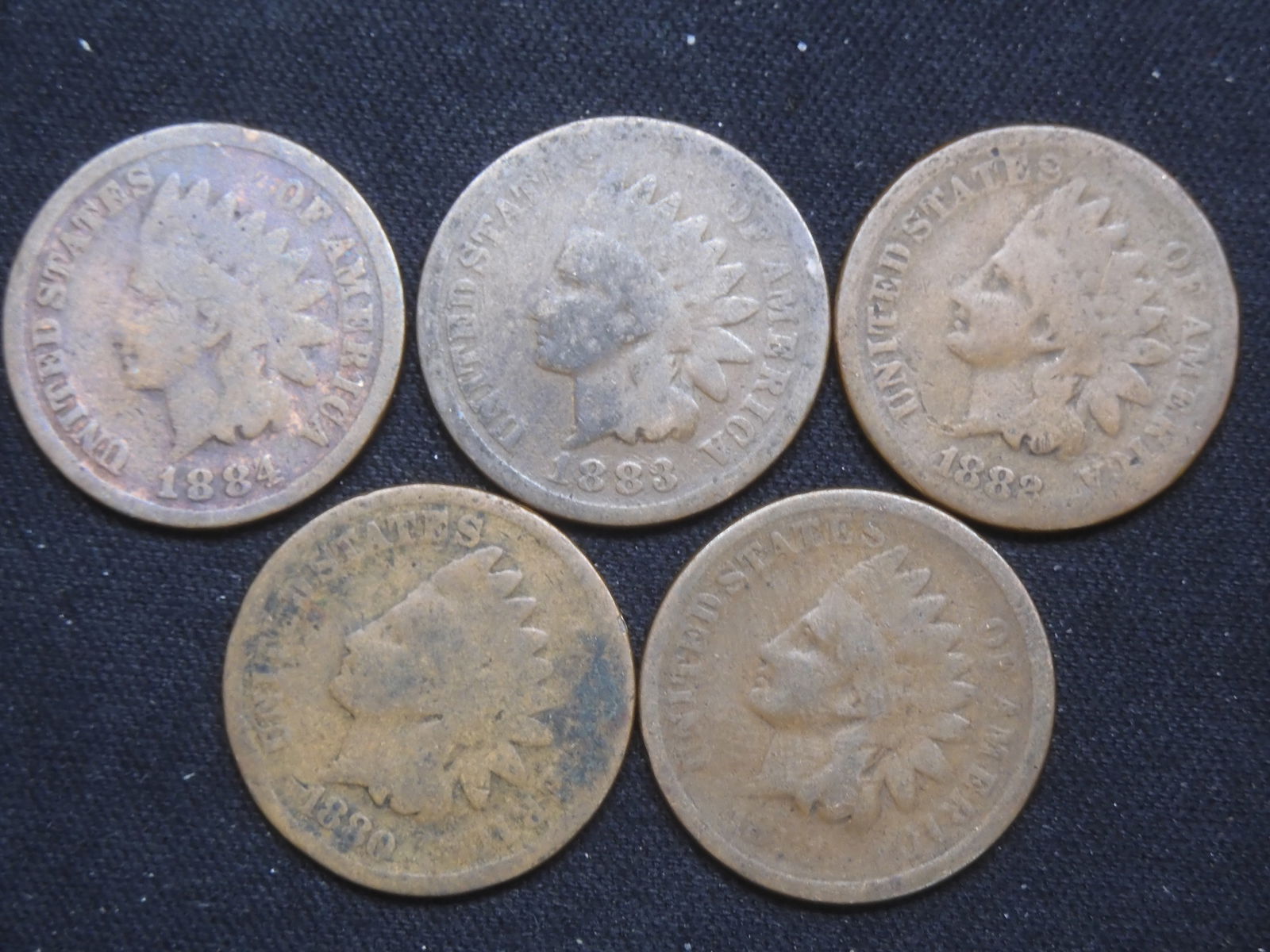 1880-1884 Indian Cents - 5 consecutive Dates (1 of 2)