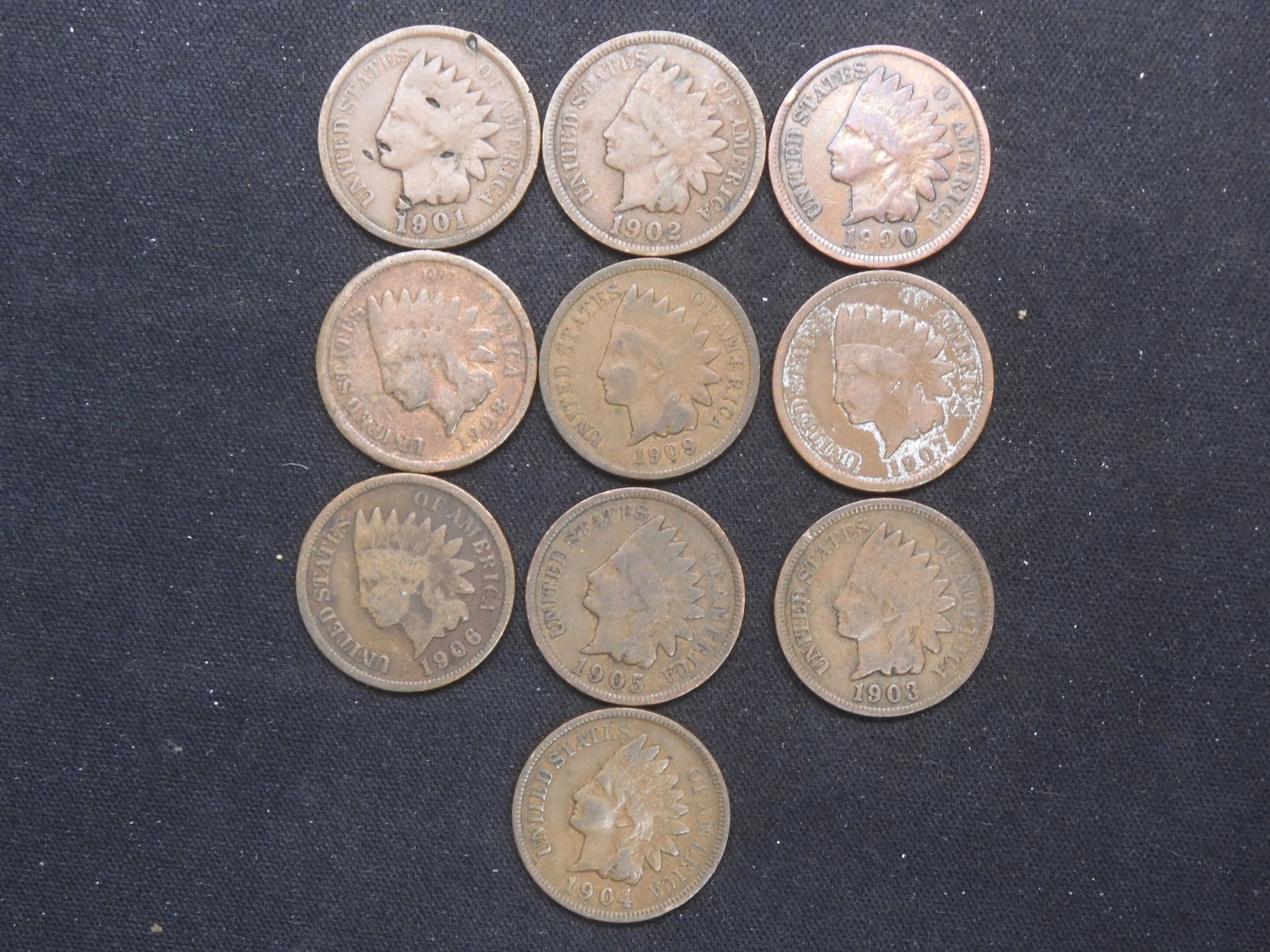 1900-1909 Indian Cents - 10 Consecutive Dates (1 of 4)