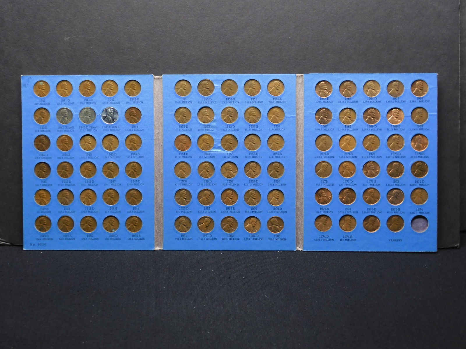 1941-1975 Lincoln Wheat & Memorial Cents 89-Coin Set In Whitman Punch-In Folder. Includes All Dates  (1 of 8)