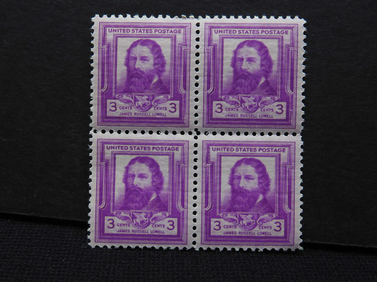 1940 James Russell Lowell, Famous American Series Of 3-Cent Block Of 4 U.S. Stamps.  Scotts # 866. (1 of 2)