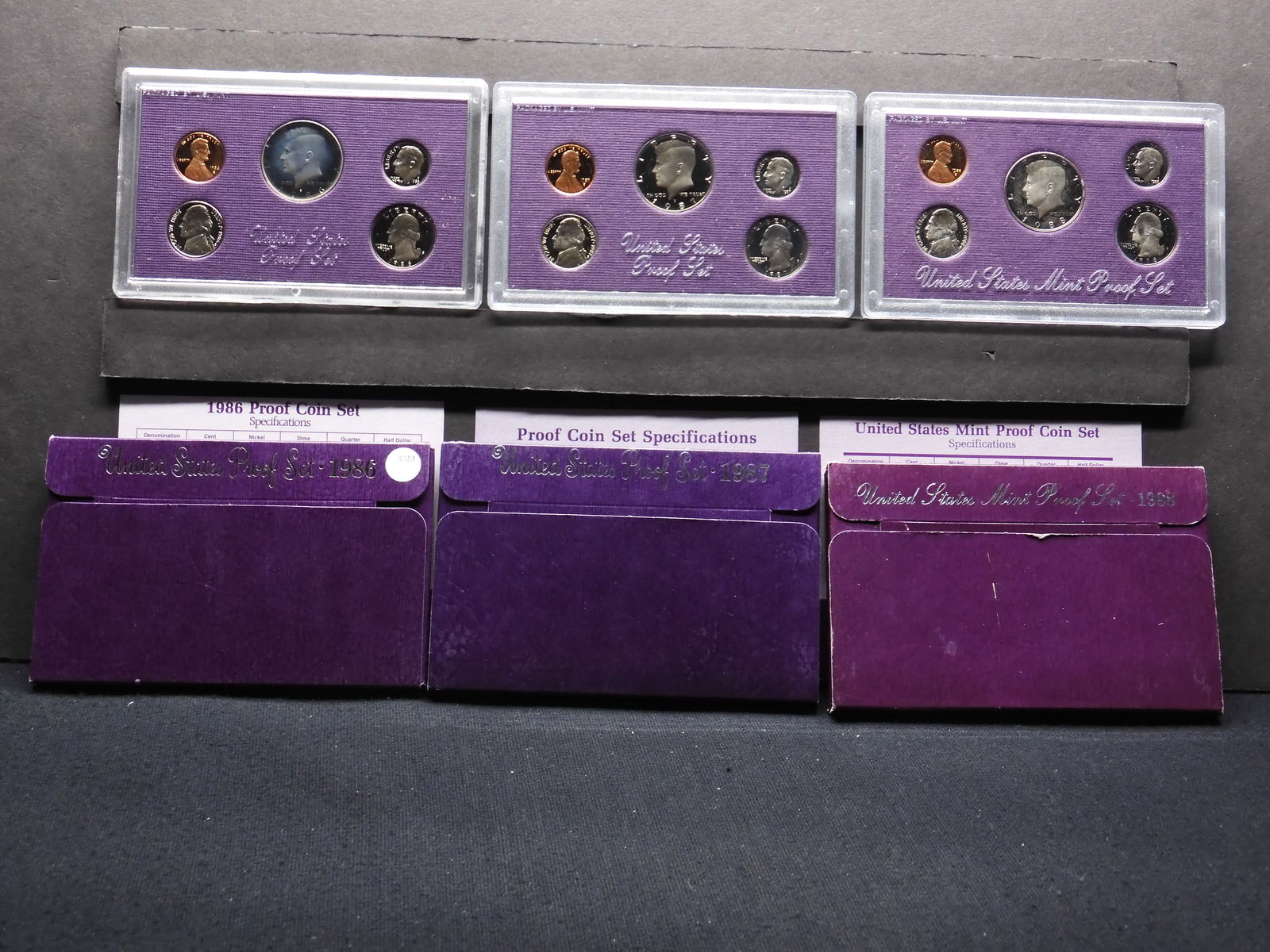 1986-S 1987-S 1988-S United States Proof Sets With Original Gov't Packaging & COA's. 15 Coins.: 1986-S 1987-S 1988-S United States Proof Sets With Original Gov't Packaging & COA's. 15 Coins.