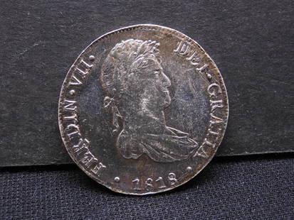 1818 Spain 8 Reales "Pillar Dollar". Portrait Ferdinand VII.: 1818 Spain 8 Reales "Pillar Dollar". Portrait Ferdinand VII.
