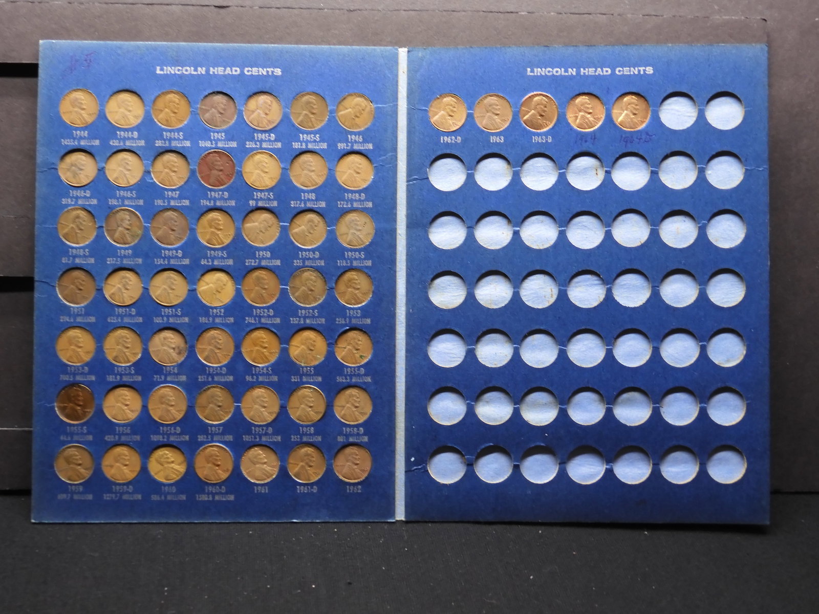 1944-1964 Lincoln Wheat & Memorial Cents 54-Coin Set In Harris Punch-In Folder. Includes All Dates A (1 of 5)