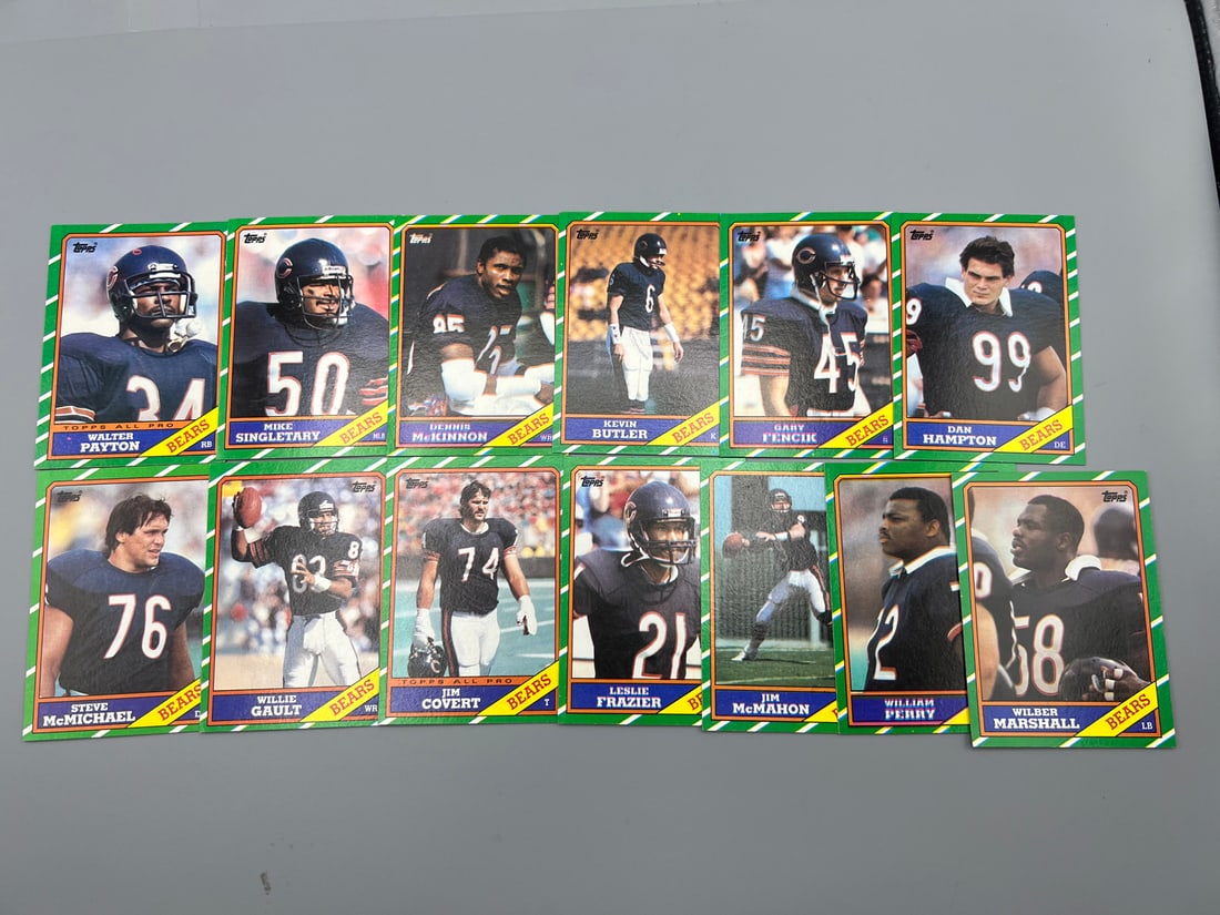 Lot of Assorted 1986 Topps Football Chicago Bears Cards - Walter Payton, Refrigerator Perry RC (1 of 3)