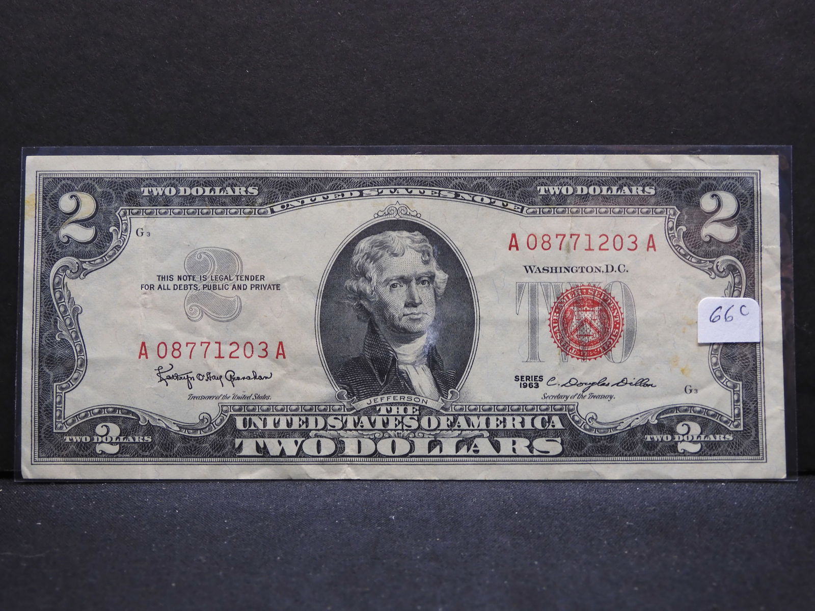 1963, Quite Crisp, Slight Die Shift Error, Lower Serial Number, $2 bill, 60 years old! (1 of 3)