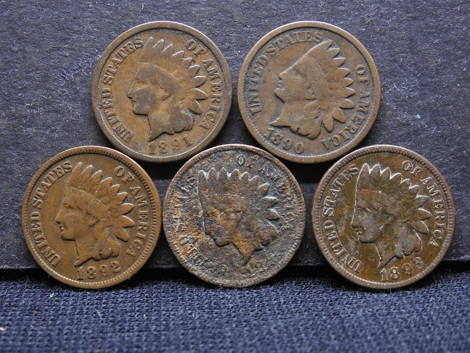 1890-1894 Indian Cents - 5 Consecutive Dates (1 of 2)