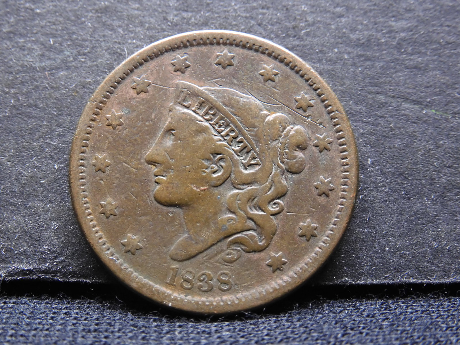 1838 Coronet Head Large Cent - F/VF (1 of 2)