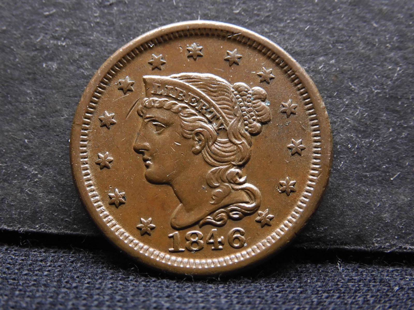 1846 Braided Hair Large Cent - AU+/UNC - Beautiful!! (1 of 2)