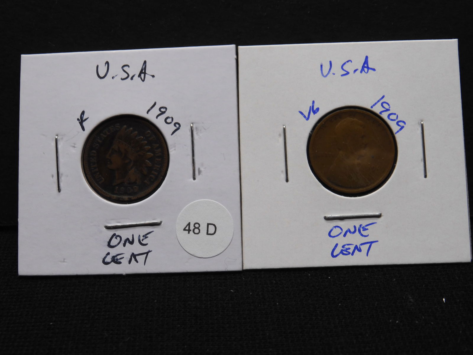 1909 Indian Head and 1909 Lincoln Wheat Pennies - Last Year/First Year! (1 of 5)