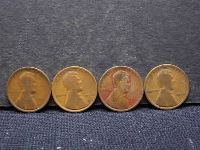 (4) Lincoln Wheat Cents 1911, 1910, 1909, 1912: (4) Lincoln Wheat Cents 1911, 1910, 1909, 1912