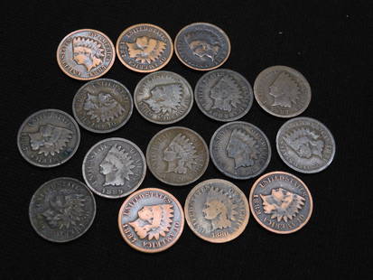 (2) 1880, (6) 87, (4) 88, (4) 89 Indian Cents - 16 Coins: (2) 1880, (6) 87, (4) 88, (4) 89 Indian Cents - 16 Coins