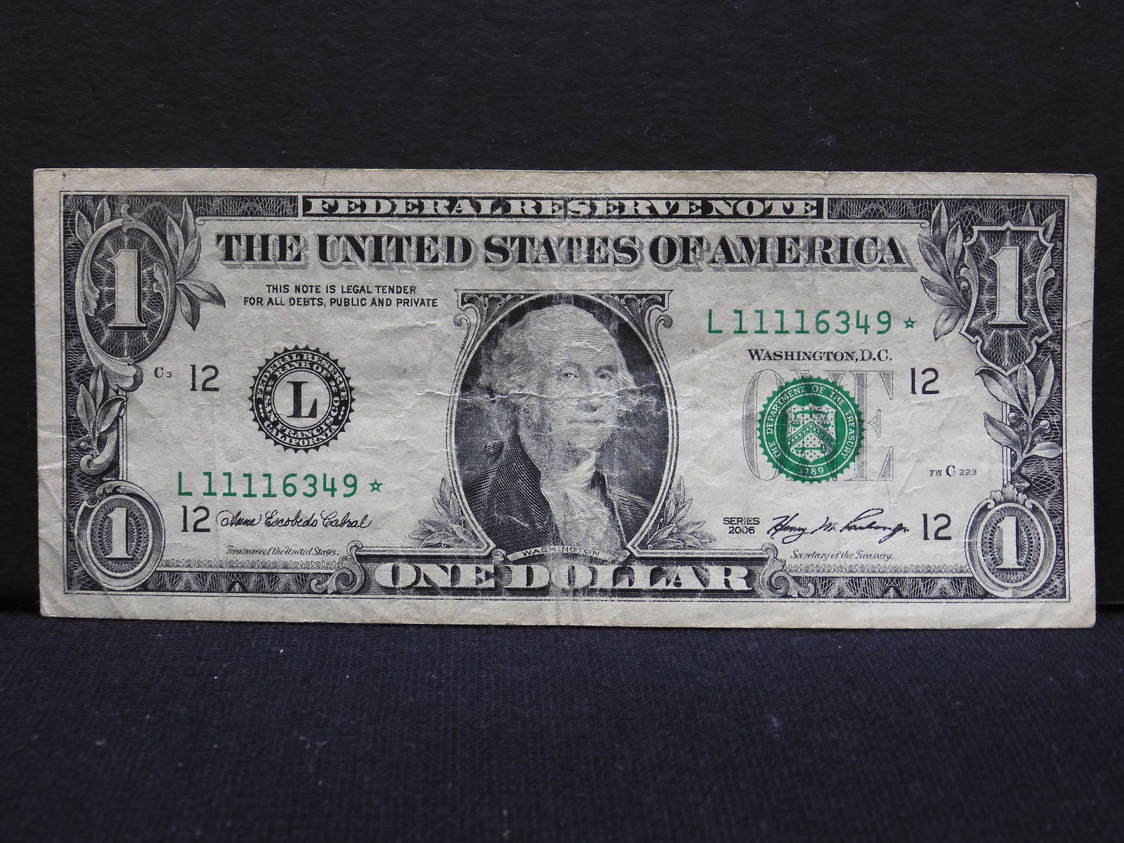 2006 $1 Federal Reserve Note (STAR NOTE) - Unique Serial Number 1111 (1 of 3)