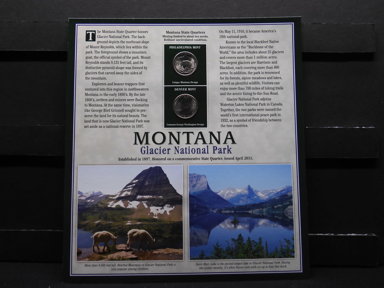 2011-P&D Montana Glacier National Park Quarters w/ Postal Stamps and History: 2011-P&D Montana Glacier National Park Quarters w/ Postal Stamps and History
