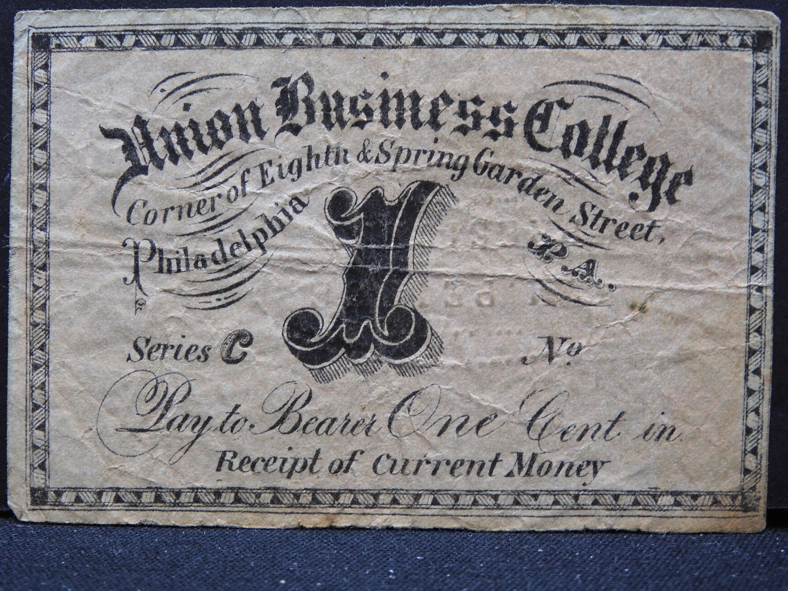 Union Business College Philadelphia, PA 1c Obsolete Note (1 of 3)