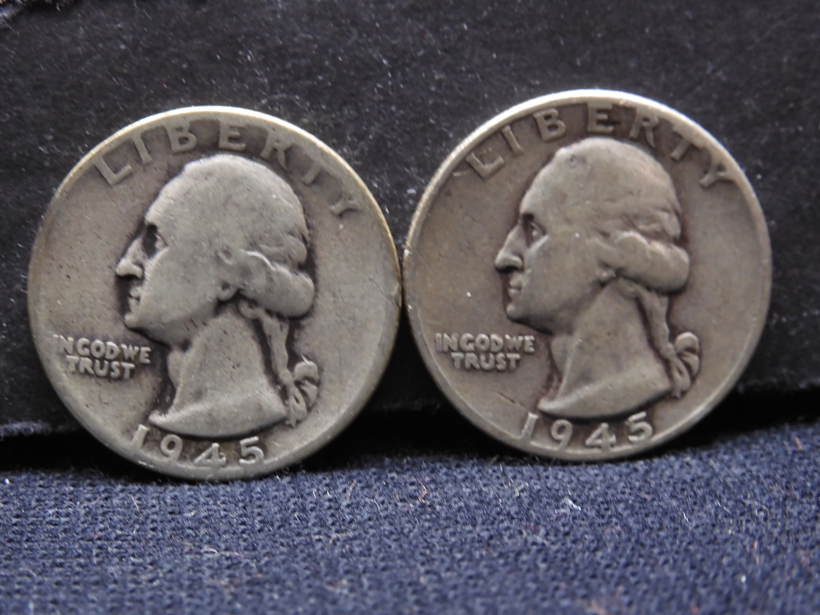 Two 1945-P 90% Silver Washington Quarters (1 of 2)
