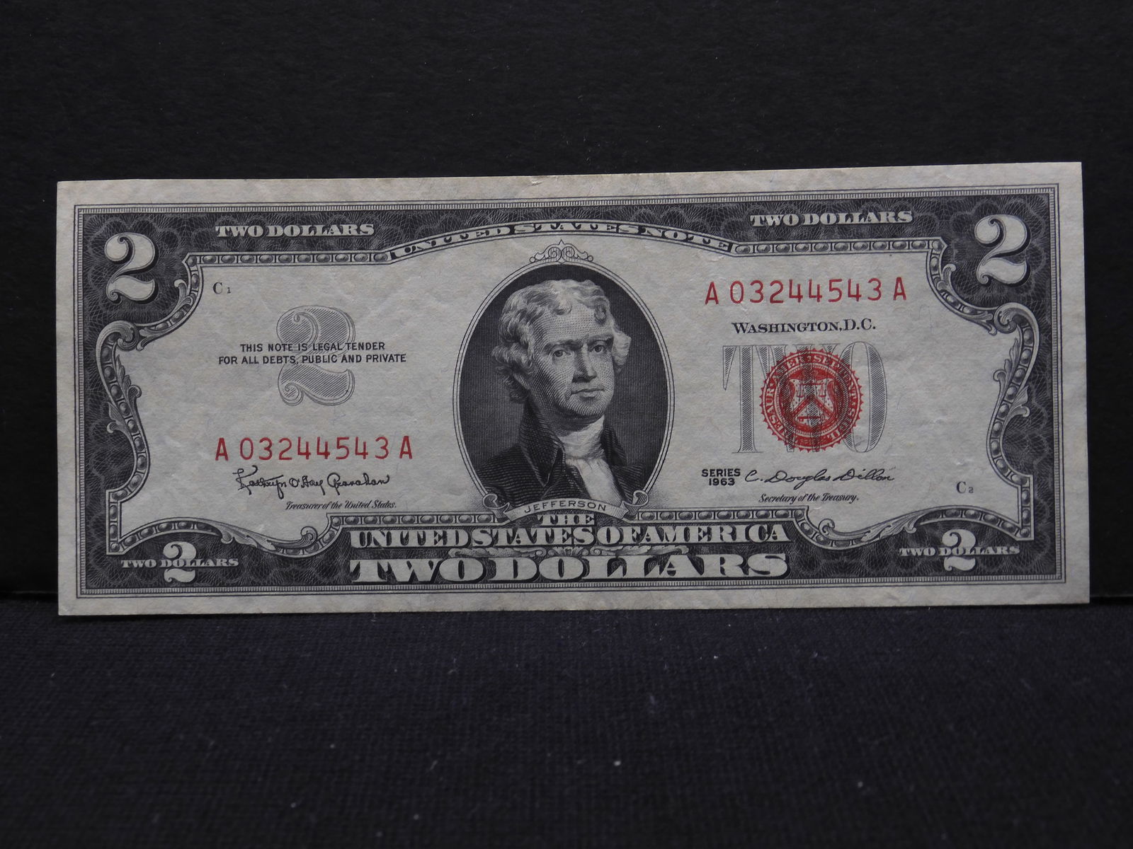 1963 Uncirculated $2 U.S. Red Seal United States Note.  Bust Of Thomas Jefferson. (1 of 3)