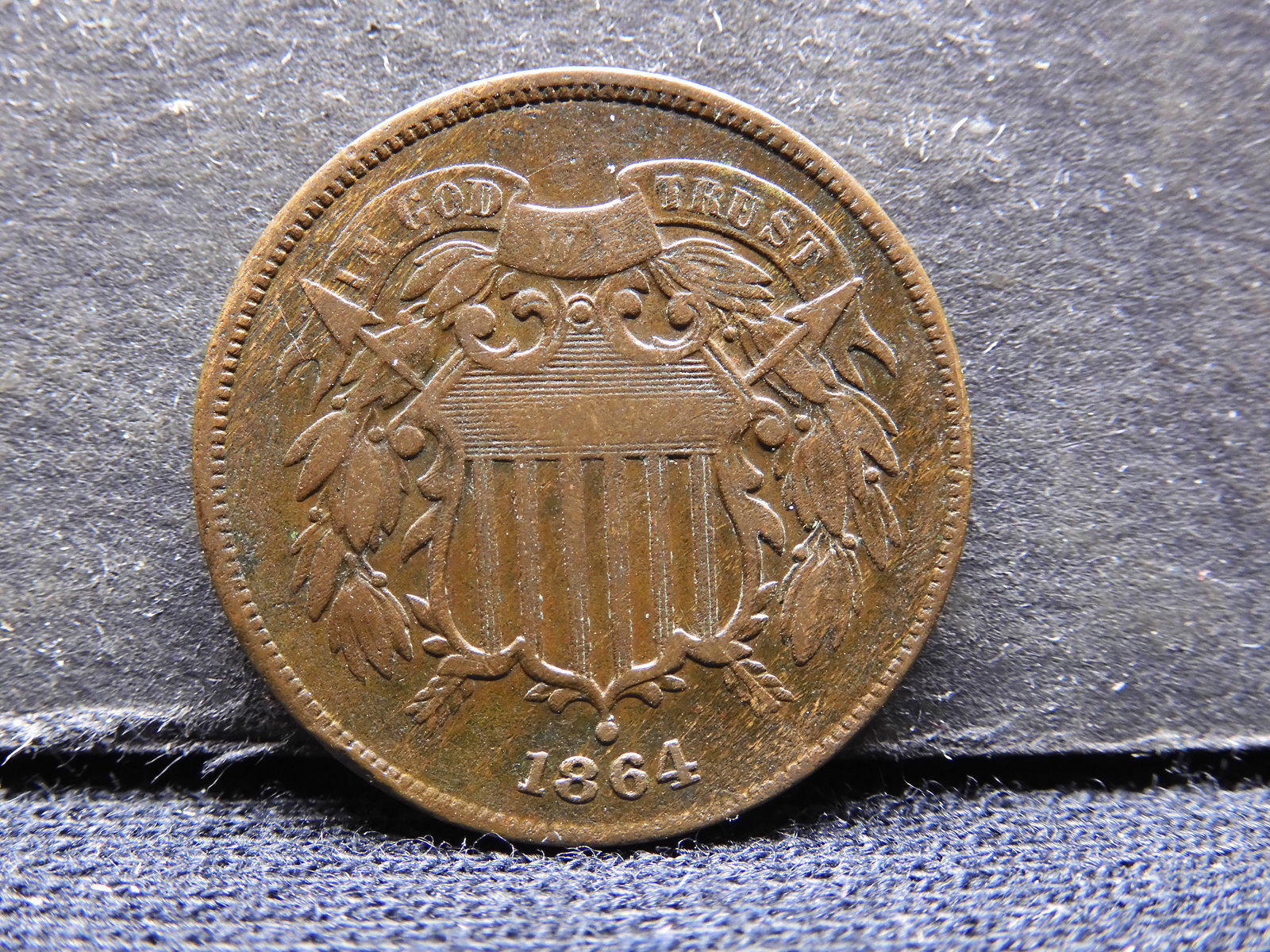 1864 United States 2 Cent Piece.  Readable "WE".  Civil War Year. (1 of 2)