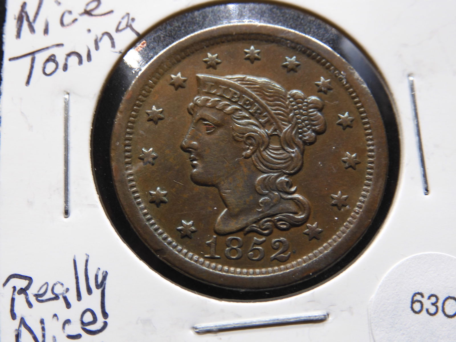1852 Large Cent AU Nice Toning Really Nice Cent (1 of 2)