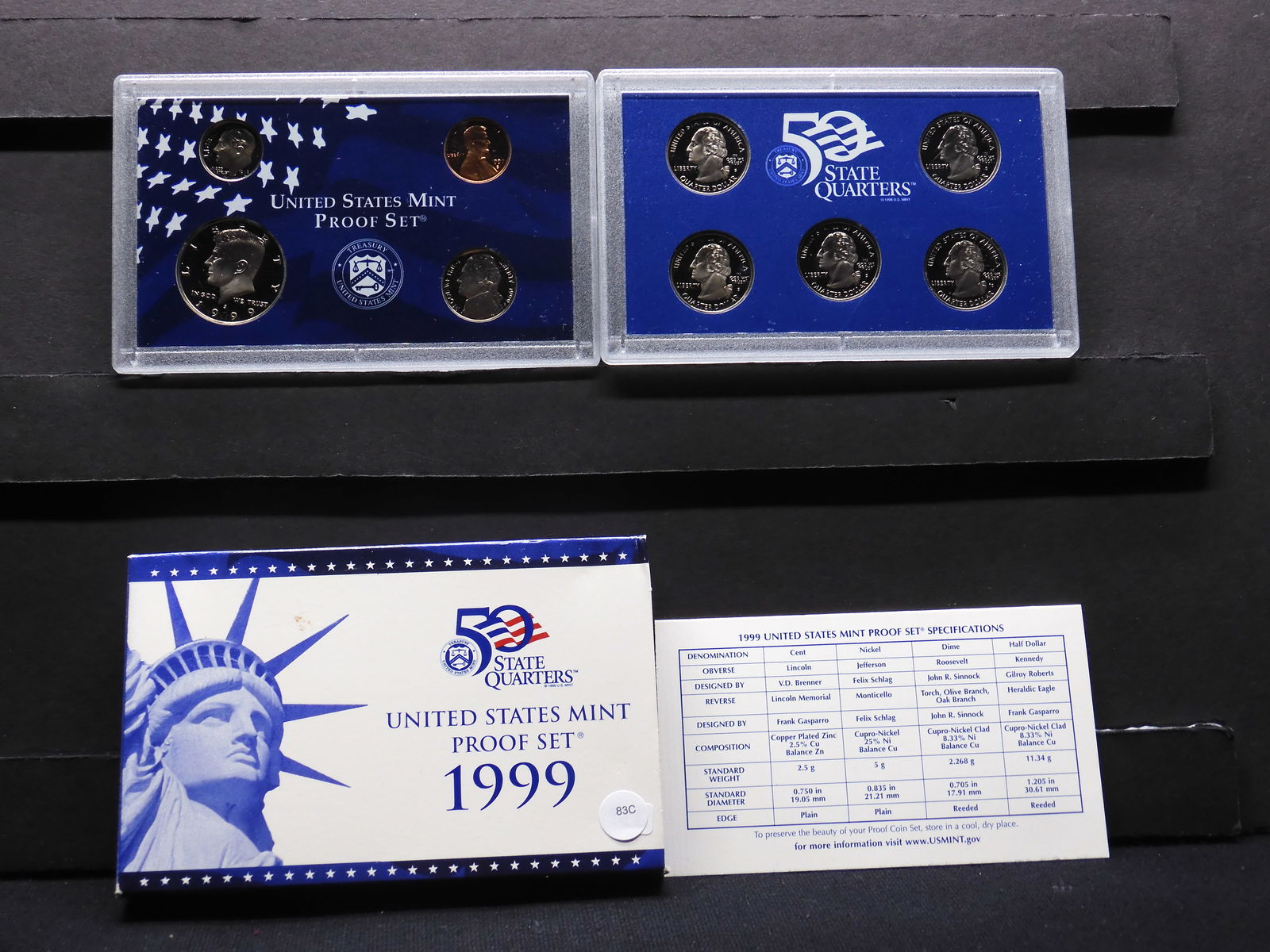 1999-S Clad Proof Set First Year State Quarters (1 of 7)