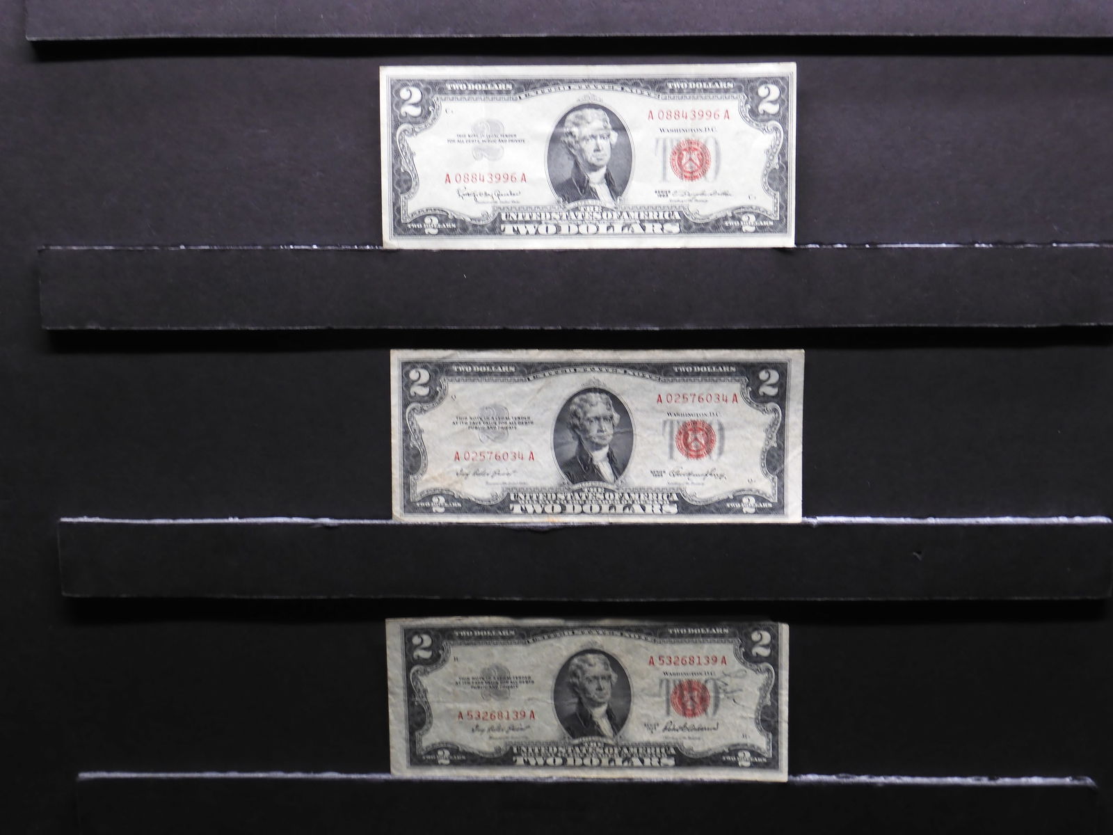 (3) $2 Red Seals Series 1963 Crisp, Series 1953, Series 1953A (1 of 3)