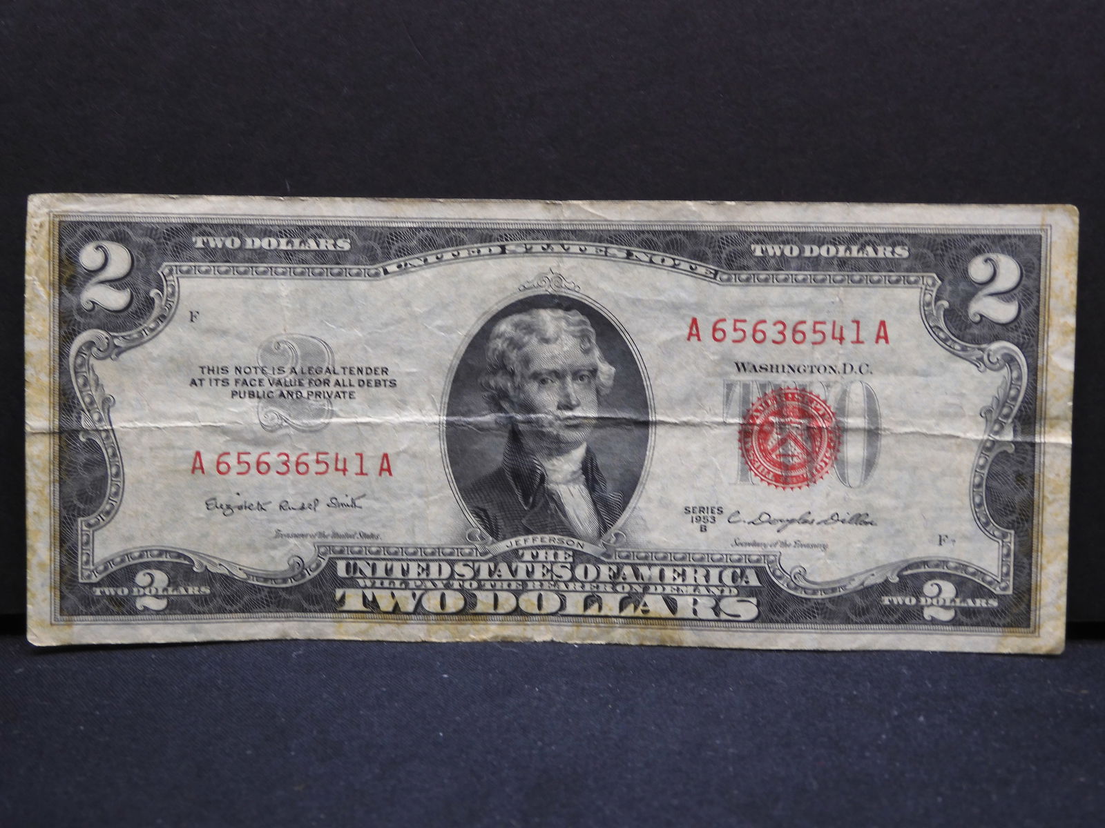 1953 B, Red, Bookends, $2 bill, 70 years old! (1 of 3)