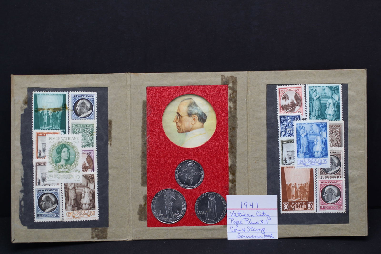 1941 Vatican City Pope Pius XII Coin and Stamp Souvenir Book (1 of 6)
