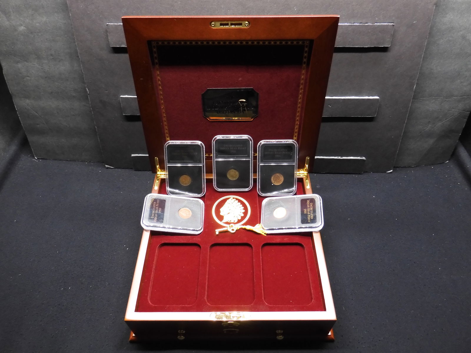 The Uncirculated Indian Head Penny Collection in a Beautiful Wooden Case w/ Key - 10 Slabbed Coins (1 of 20)