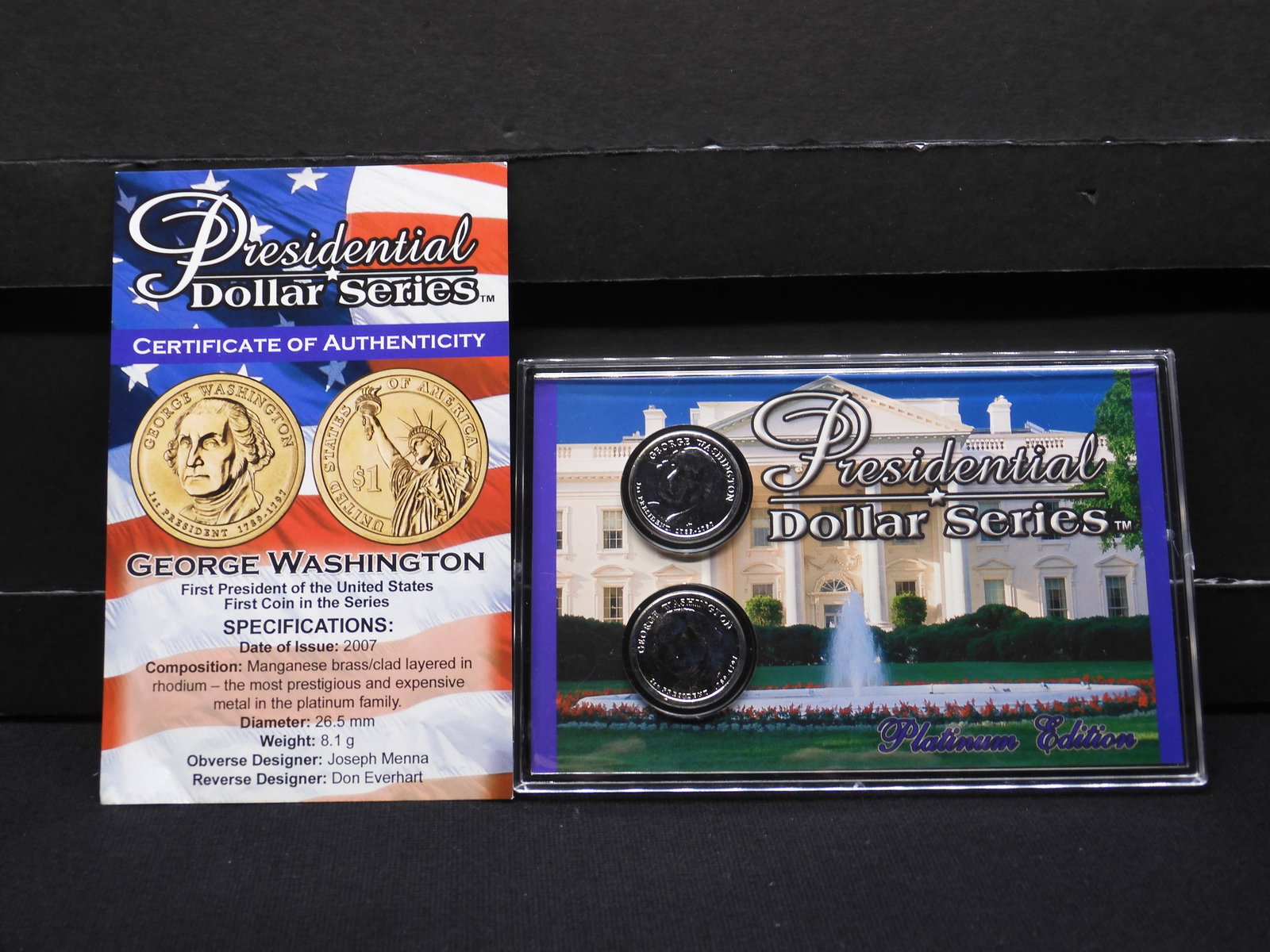 2007-P&D Platinum Plated Edition George Washington Presidential Dollars w/ COA: 2007-P&D Platinum Plated Edition George Washington Presidential Dollars w/ COA
