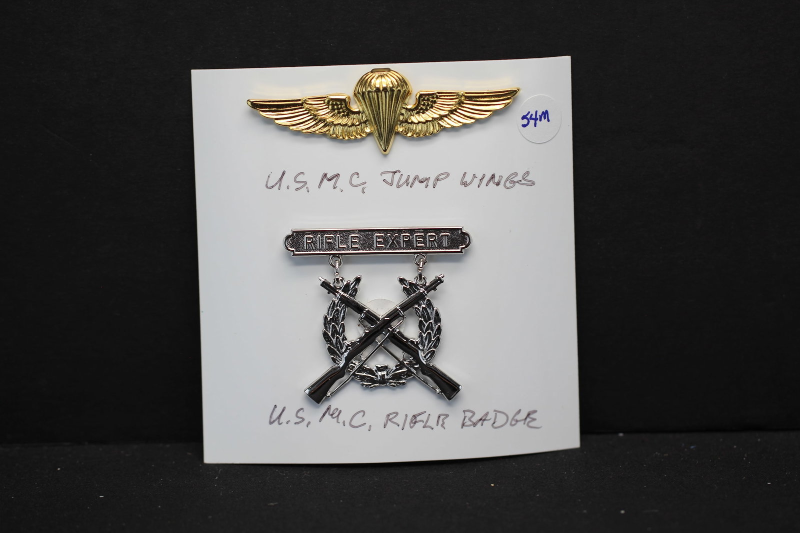 USMC Jump Wings + Expert Rifle Badge: USMC Jump Wings + Expert Rifle Badge