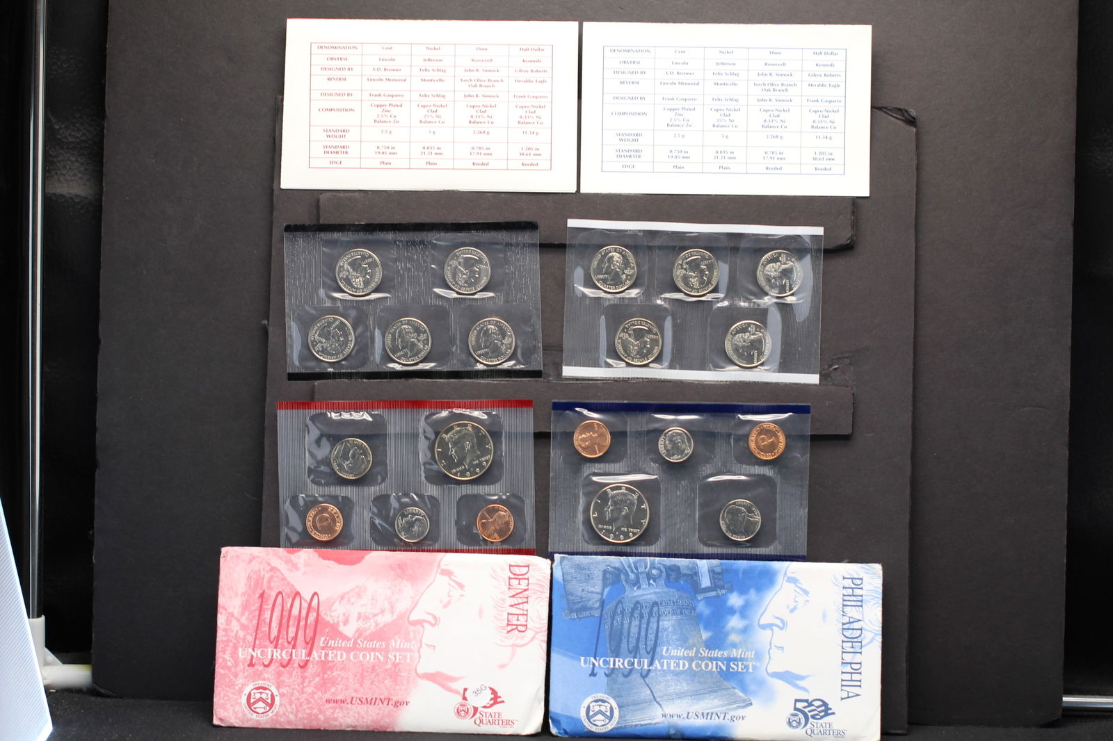 1999-D and 1999-P US Mint Uncirculated Coin Sets OGP, Contain the 50 State Quarters, 1st Year ! (1 of 11)