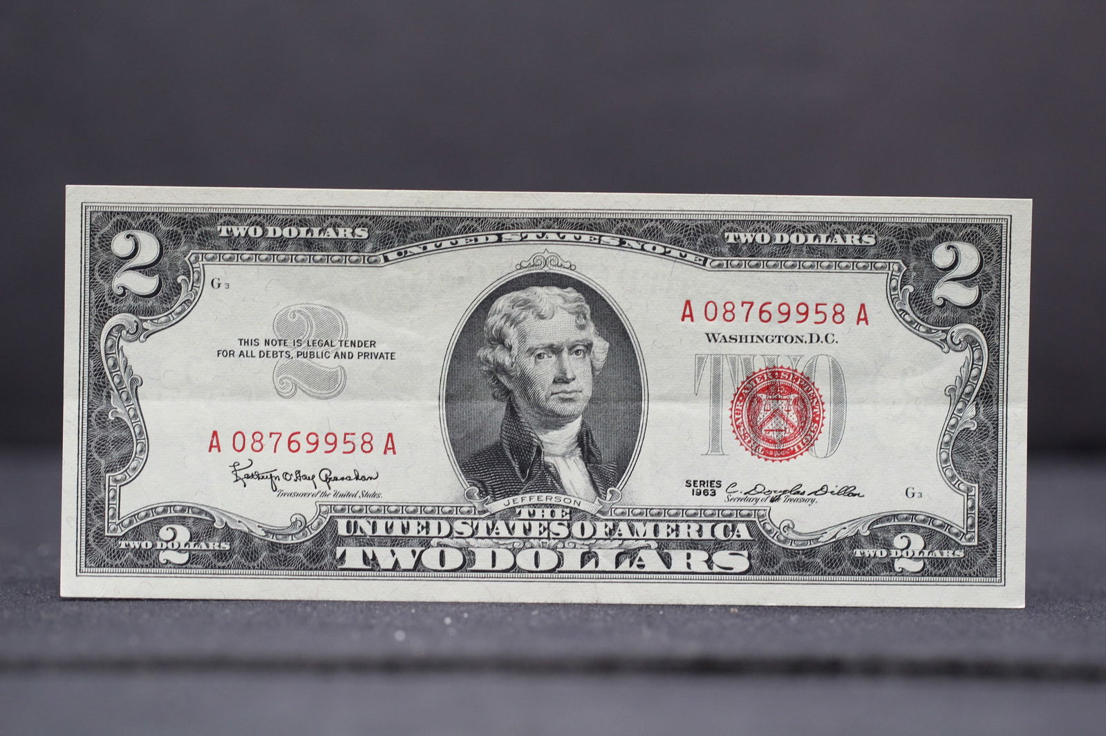 1963, Crisp/Low serial number, Red, Bookends, $2 bill, 60 years old! (1 of 3)