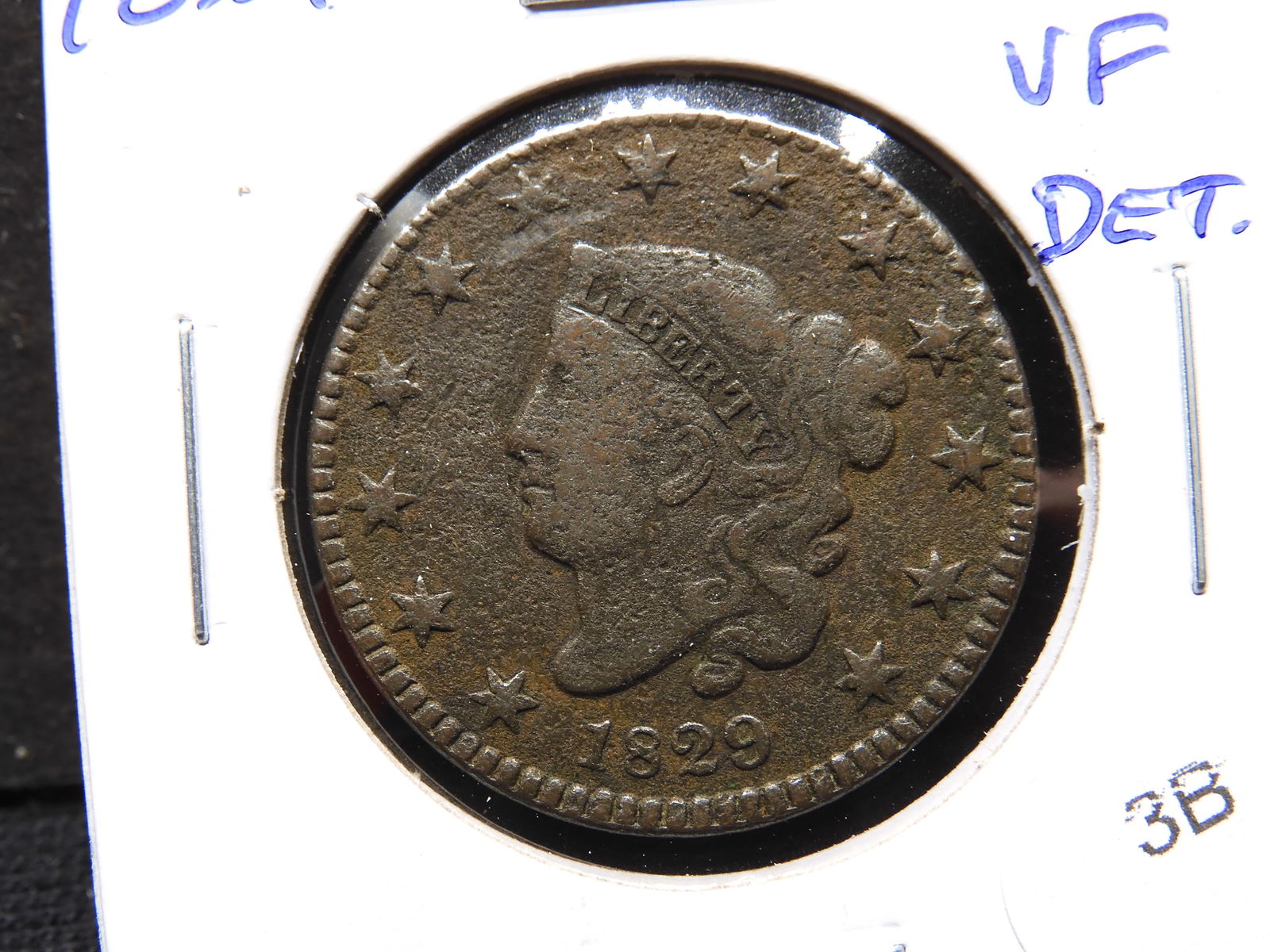 1829 Large Cent. VF Details. (1 of 3)