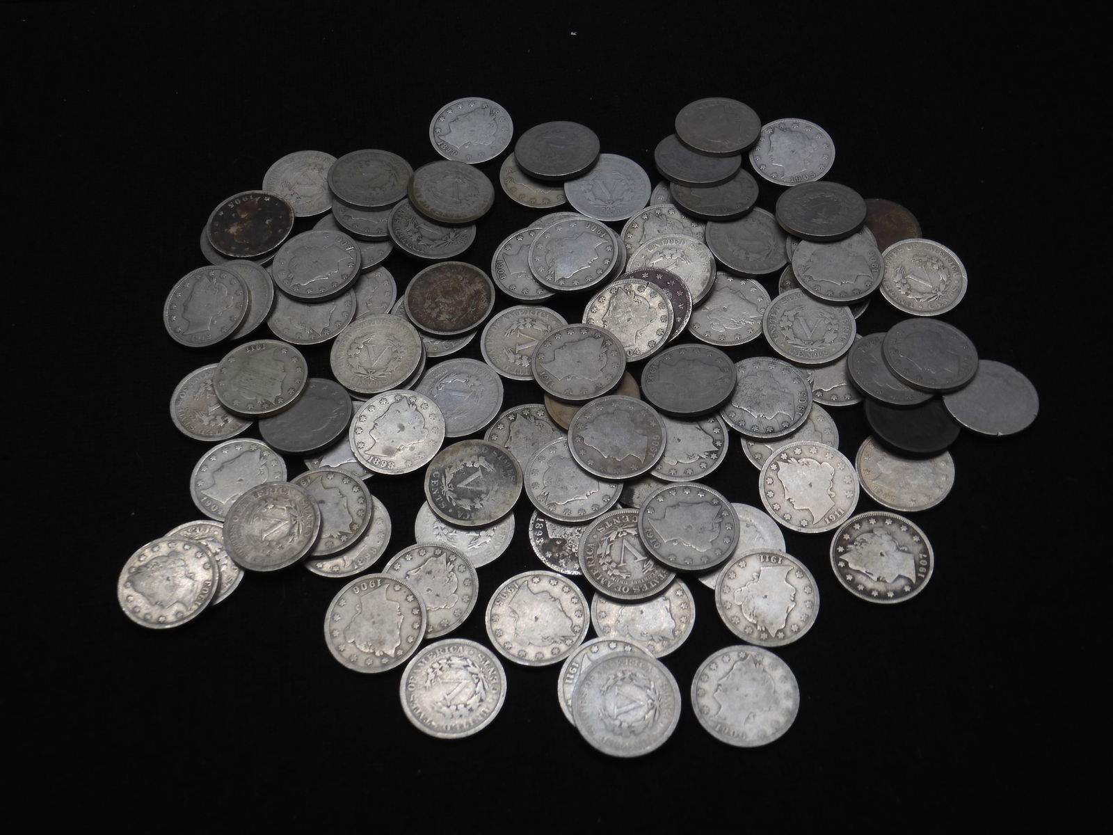 80+ Pieces. Average Liberty "V" Nickels. Circulated. (1 of 5)