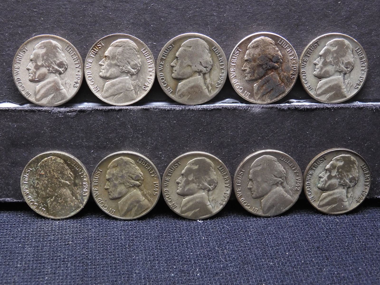 Lot Of 10. Silver War Nickels. Circulated. (1 of 6)