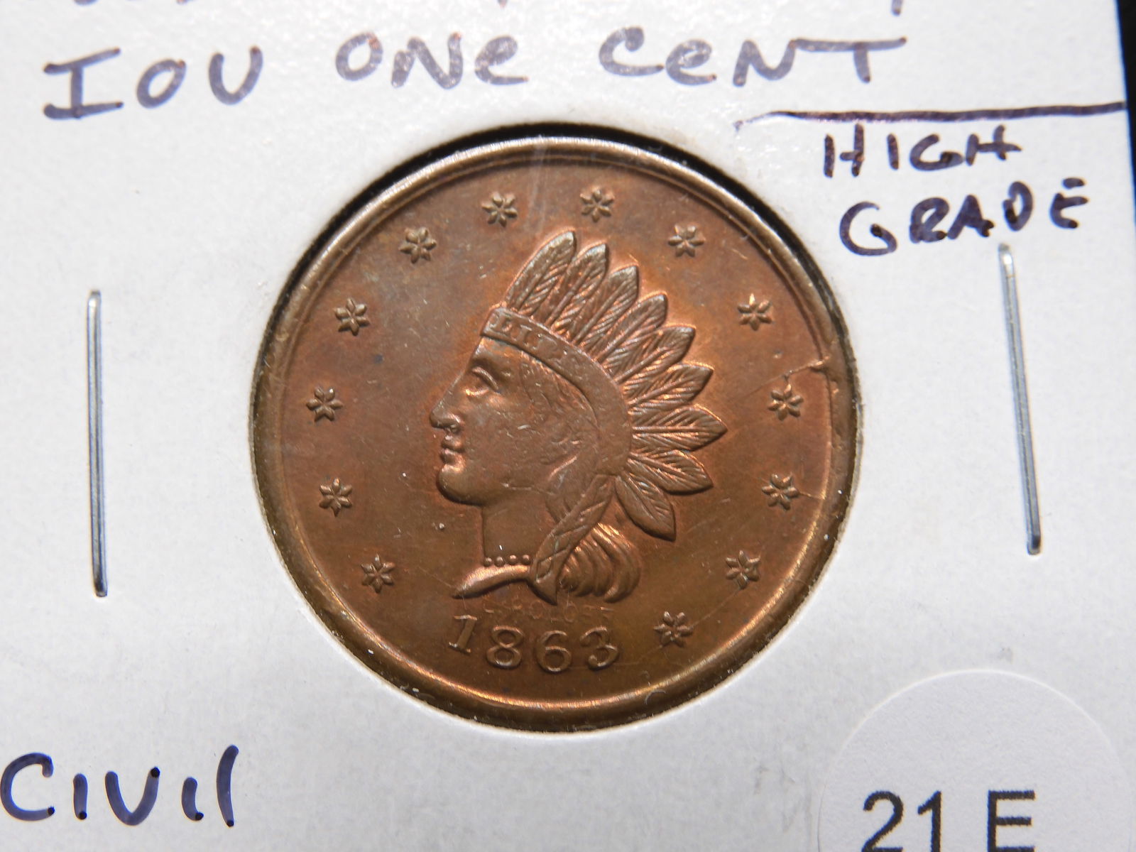 1863 Civil War Token.  City Of New York.  I.O.U. One Cent.  High Grade. (1 of 3)