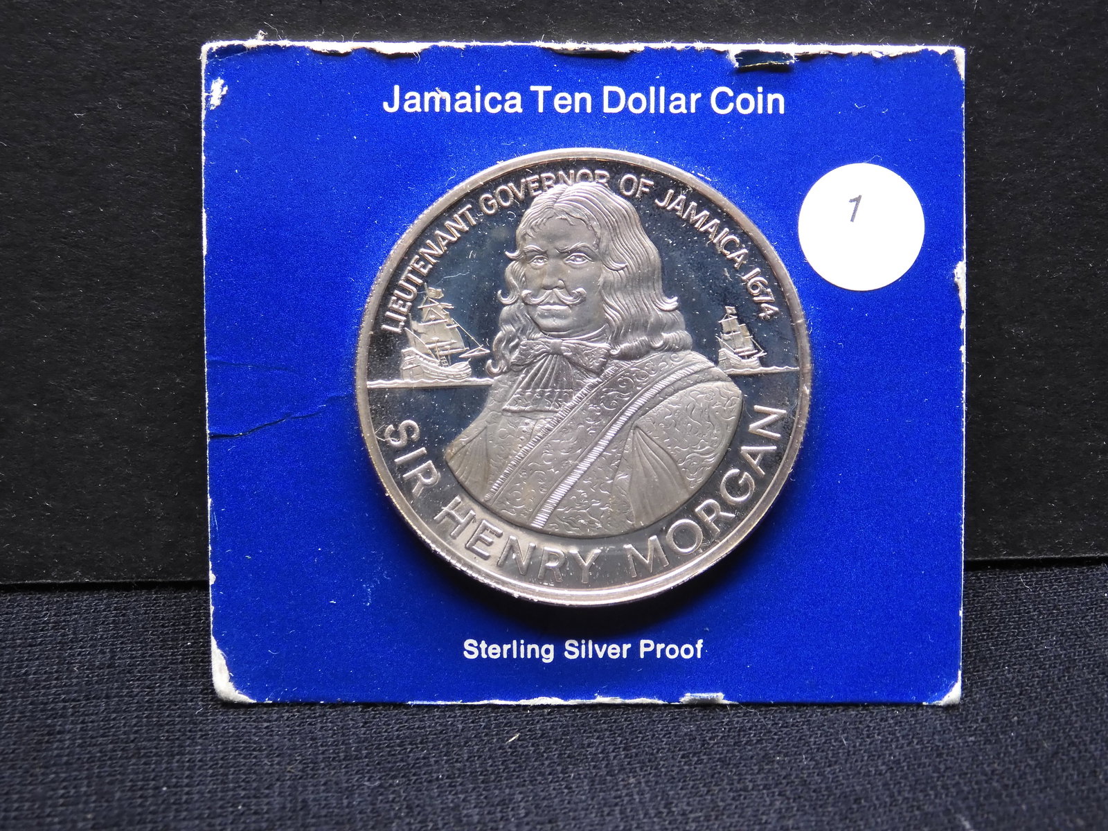 1974 Jamaica Sterling $10.  Reverse pictures Sir Henry Morgan.  1.27 troy ounce silver.  Huge 40 MM (1 of 3)