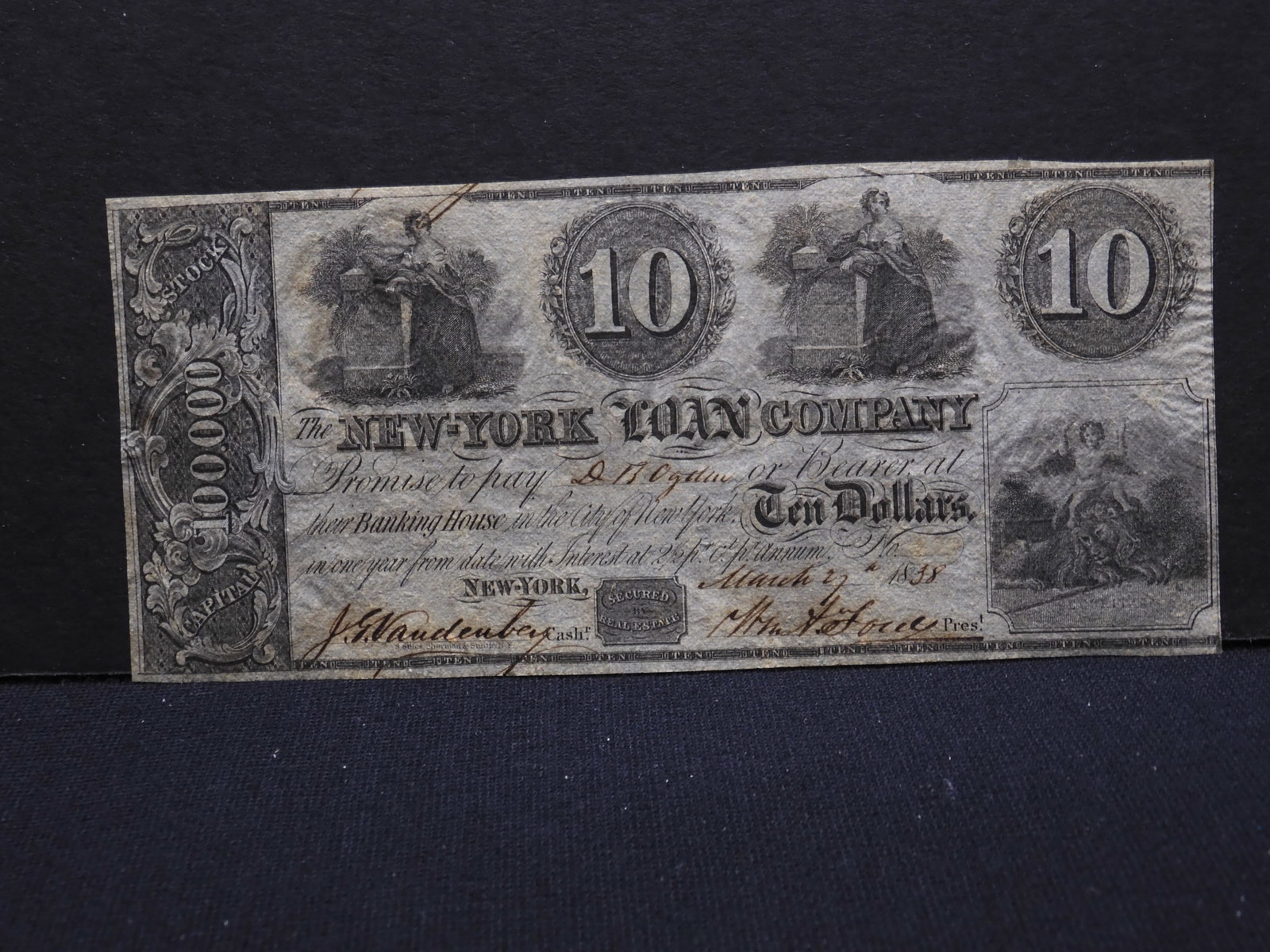 1838 New York Loan Co. $10 Obsolete Note (1 of 3)