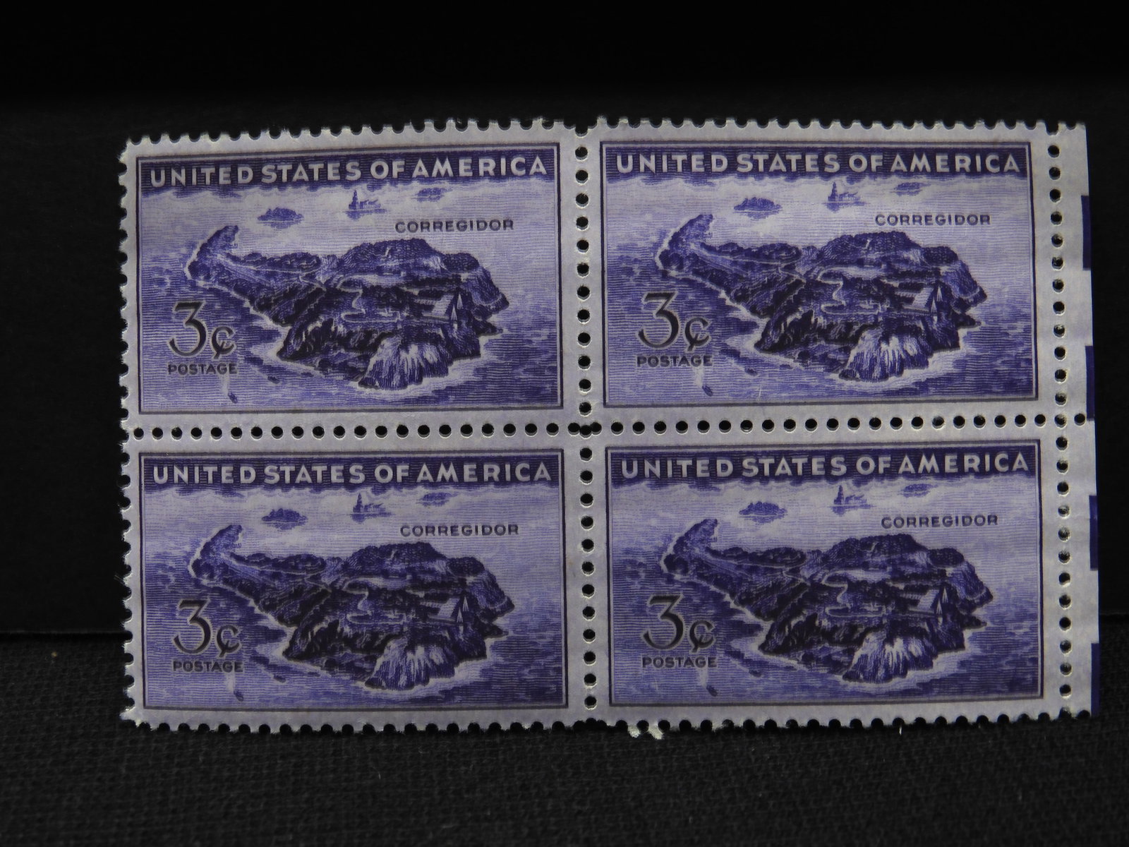 1944 Block Of Four 3-Cent U.S. Stamps Commemorating Corregidor Island WWII "Gibraltar Of The: 1944 Block Of Four 3-Cent U.S. Stamps Commemorating Corregidor Island WWII "Gibraltar Of The Pacific. Scotts # 925.