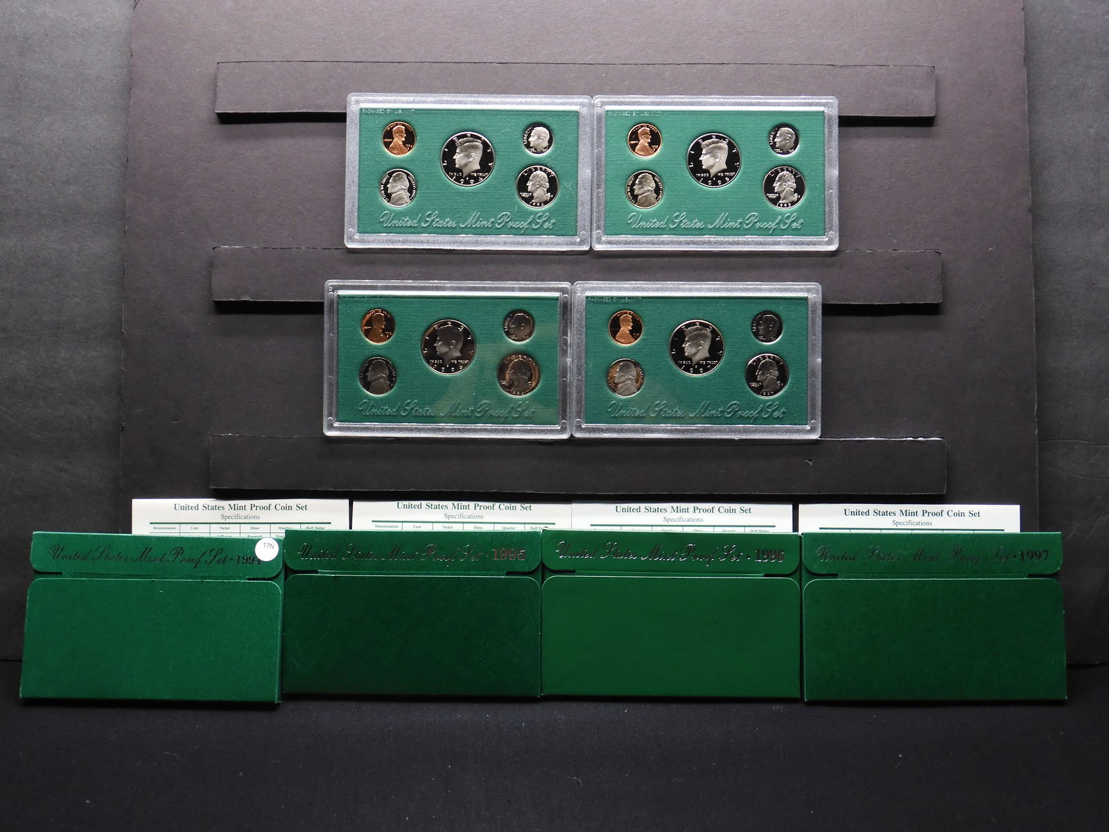 1994-S 1995-S 1996-S 1997-S United States Proof Sets With Original Gov't Packaging & COA's. 20: 1994-S 1995-S 1996-S 1997-S United States Proof Sets With Original Gov't Packaging & COA's. 20 Coins.