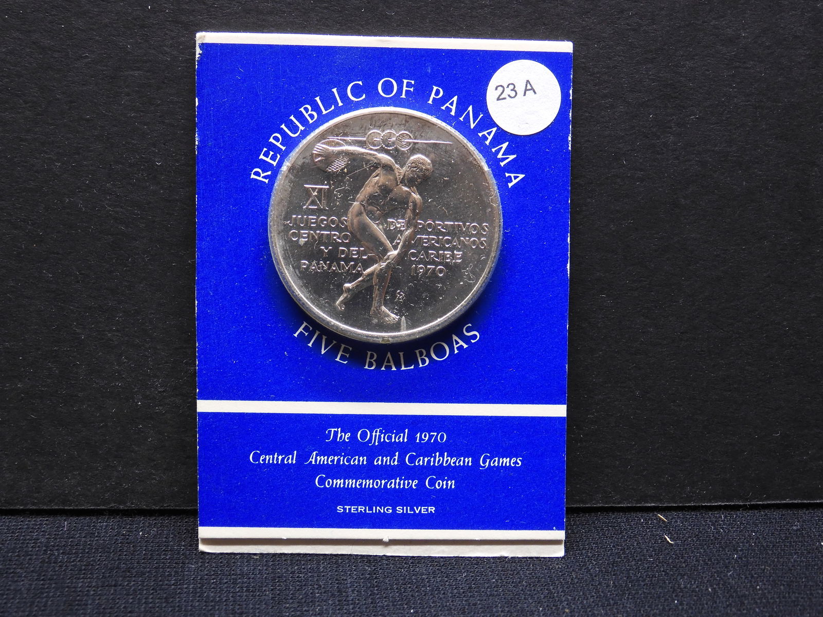 1970 Panama sterling silver 5 Balboas.  1.06 TOZ silver.  GEM uncirculated in original card of (1 of 3)